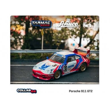 PRE-ORD3R Tarmac 1/64 Porsche 911 GT2 #30 Sohgo Keibi, white/blue/red