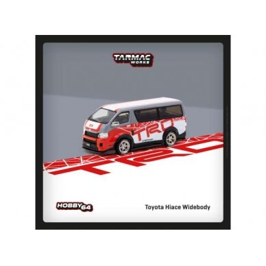 PRE-ORD3R Tarmac Modeliukas 1/64 Toyota Hiace Widebody TRD, white/grey/red