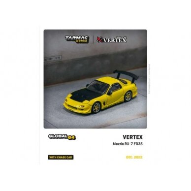 PRE-ORD3R Tarmac Modeliukas 1/64 Vertex Mazda RX7 FD3S, yellow/black hood