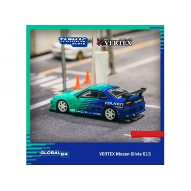 Tarmac Modeliukas 1/64 Vertex Nissan Silvia S15 *Falken*, blue/green (yra Sandėlyje)