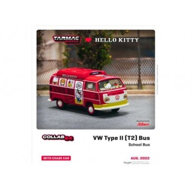 PRE-ORD3R Tarmac Modeliukas 1/64 Volkswagen Type II School bus *Hello Kitty*, red/white/yellow