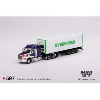 PRE-ORD3R Mini GT Western Star 49X with 40ft Reefer Container *EVERGREEN*, blue/white/green