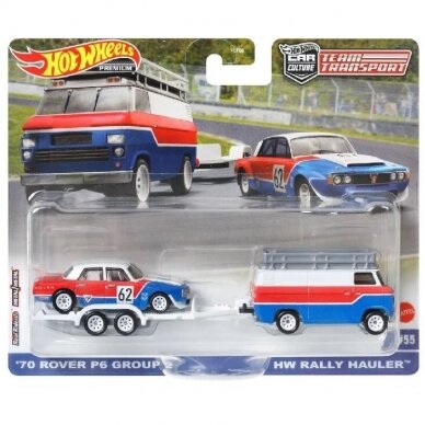 Hot Wheels Premium Team Transport Modeliukas ’70 Rover P6 Group 2 / HW Rally Hauler