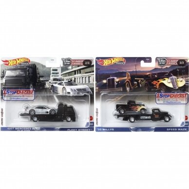 Hot Wheels Premium Team Transpport ’97 Mercedes-Benz CLK-GTR / Fleet Street + ’33 Willys / Speed Waze