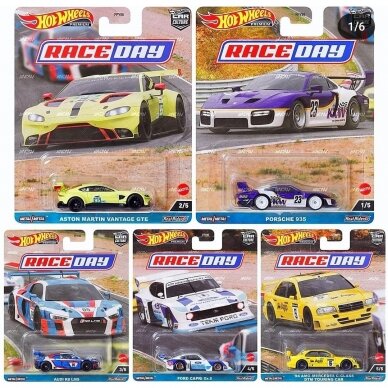 Hot Wheels Premium Modeliukas Car Culture Race Day (1977 Ford Capri,Porsche 935,Aston Martin Vantage GTE,Audi R8 LMS,1994 Mercedes Benz C)