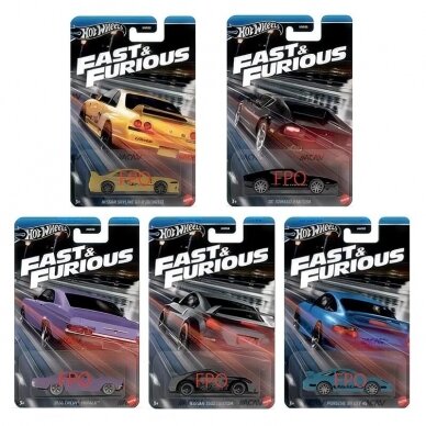 Hot Wheels Mainline Fast and Furious (Nissan Skyline R33;De Tomaso Pantera;Cevrolet Impala;Nissan 350Z;Porsche 911 GT3)