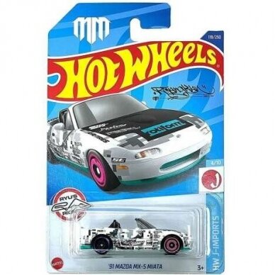 Hot wheels Modeliukas 1991 Mazda MX-5 Miata, white/black Long Card (yra Sandėlyje)