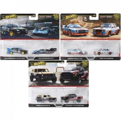 Hot Wheels Premium 2-pack Modeliukas Set of 3 (Lancia,Fiat,Ford F150,Bronco,Volkswagen I.D.R. & Jetta MK3) (979M)