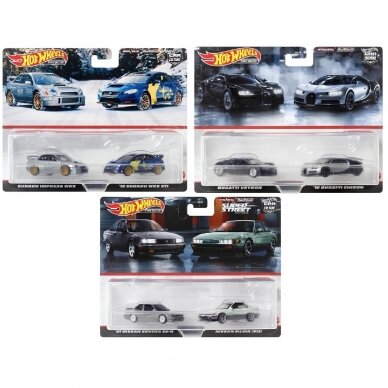 Hot Wheels Premium 2-pack Modeliukų rinkinys (Bugatti, Subaru, Nissan) (979K) (yra Sandėlyje)