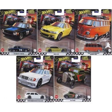 PRE-ORDER Hot Wheels Premium Boulevard Modeliukų rinkinys (BMW M3,Mercedes E36 AMG,Volvo 142,VW Samba,32 Ford)