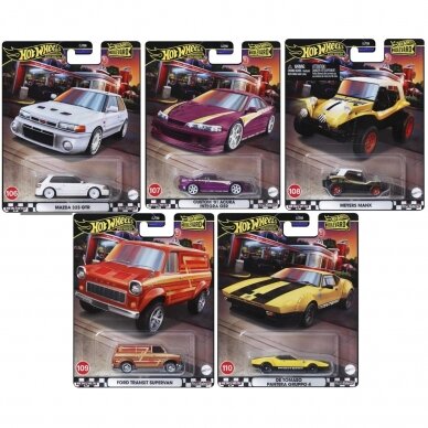 Hot Wheels Premium Boulevard Series Modeliukų rinkinys (979Y) (Mazda 323 GTR,Acura Integra GSR,MEYERS MANX,FORD TRANSIT SUPERVAN,DE TOMASO PANTERA) (yra Sandėlyje)