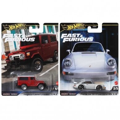 Hot Wheels Premium Fast & Furious Modeliukas Porsche 911 Carrera RS 3.8 + Toyota Land Cruiser FJ43