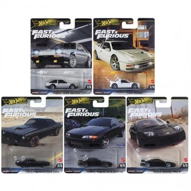 Hot Wheels Premium Modeliukas Fast & the Furious (Honda NSX,Toyota EA86,Ford RS200,1970 Plymouth Bar Cuda,Skyline GT-R BNR32) (yra Sandėlyje)