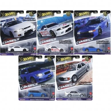 Hot Wheels Premium Modern Classics Modeliukų rinkinys Nissan Skyline R32 Pandem, R33, Subaru Forester, Mercedes Benz 190E, Nissan Sileighty