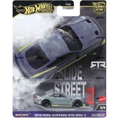 Hot Wheels Premium Slide Street 2 2024 Modeliukas 2018 Ford Mustang RTR Spec 5, 5/5 (yra Sandėlyje)