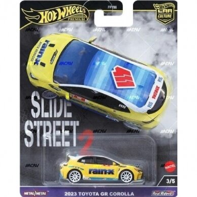 PRE-ORDER Hot Wheels Premium Slide Street 2 2024 Modeliukas 2023 Toyota Corolla GR, yellow/blue 3/5