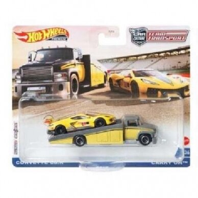 PRE-ORDER Hot Wheels Premium Team Transport Modeliukas Corvette C8-R & Carry-on Truck, yellow