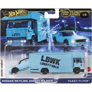 Hot Wheels Premium Team Transport Modeliukas Fleet Flyer & Nissan Skyline 2000GT-R LBWK (yra Sandėlyje)