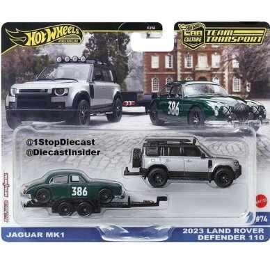 Hot Wheels Premium Team Transport Modeliukas Jaguar MK1 and 2023 Land Rover Defender 110