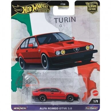 Hot Wheels Premium World Tour Car Culture Modeliukas Alfa Romeo GTV 6 3.0ltr, red 1/5 (yra Sandėlyje)