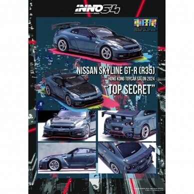 PRE-ORDER Inno64 Modeliukas 1/64 Nissan Skyline GT-R (R35) Nismo 2024 *Top Secret* Hong Kong Toy Car Salon Special Edition, blue/black