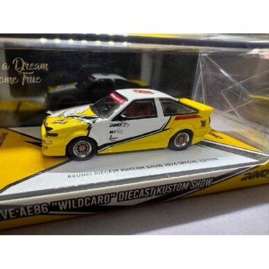 PRE-ORDER Inno64 Modeliukas Toyota Sprinter Trueno AE86 *Brunei Diecast Kustom Show 2024*, yellow/white