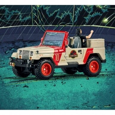 Hot Wheels Red Line Club Modeliukas Jurassic Park Jeep Wrangler & Dr. Ian Malcolm (yra sandėlyje)