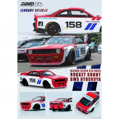 PRE-ORDER Inno64 Nissan Silvia S14 #158 Rocket Bunny Boss *BWS Hyoukoya*, red/white