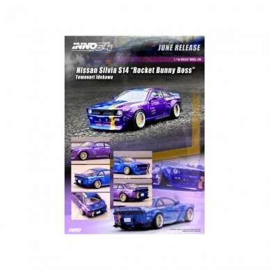 Inno64 Modeliukas Nissan Silvia S14 *Rocket Bunny Boss* Tomonori Idekawa, blue/purple (yra sandėlyje)