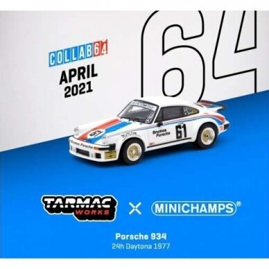 Tarmac Works Modeliukas Porsche 934 #61 24h Daytona 1977, white/blue/red (yra sandėlyje)