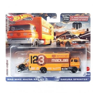 Hot Wheels Premium Team Transport Sakura Sprinter & Mad Mike Mazda RX3 GT