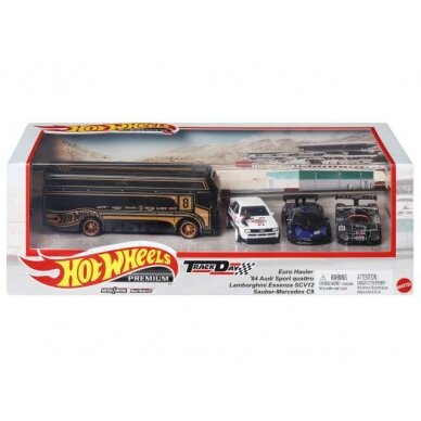 Hot Wheels Premium Diorama Modeliukas Premium Set #13 (Euro Transport Truck,Audi Sport Quattro,Mercedes Sauber C9,Lamborghini Essenza) (yra Sandėlyje)