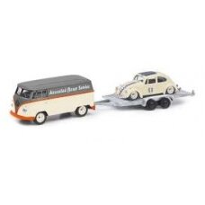 Schuco Volkswagen T1 + trailer & Volkswagen Beetle Aircooled Boxer Service, creme/grey